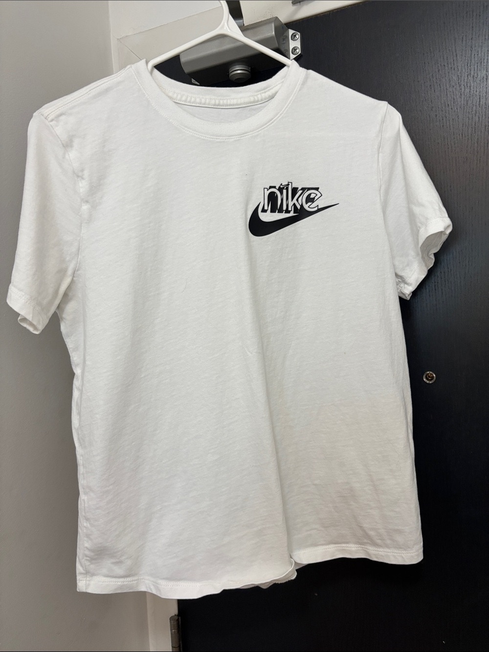 Nike White T-Shirt with Black Swoosh Chest Logo